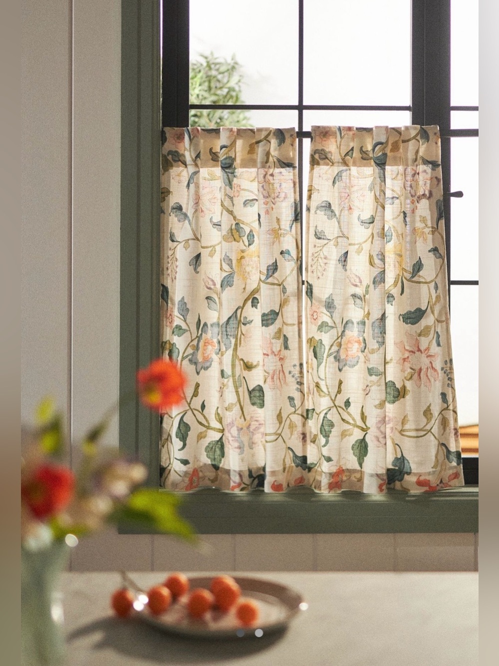 Anthropologie Hattie Organic Cotton Floral Printed Café Curtains, Set of 2